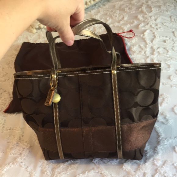 Coach Handbags - Coach Brown and Sparkle Strip Handbag